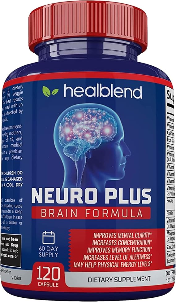Neuro Plus Brain & Focus Formula - Nootropic Brain Booster Supplement, Supports Brain Health, Mental Clarity & Focus - Enhances Concentration & Mental Energy 120 Capsules (1)