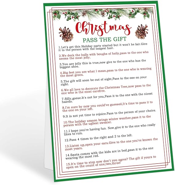 Christmas Party Games Pass the Gift Game Card-8x 11, Pass the Present Game, Pass the Parcel Game, Christmas Games for Adults, Office, Groups Activities Christmas Party Favors, 07