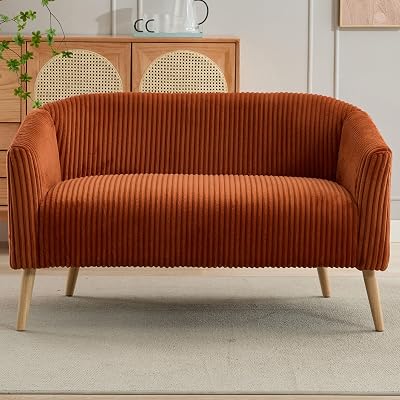 56 Loveseat with Wooden Legs, Corduroy Small Couch with Cozy Arms for Small Spaces,Bedroom,Living Room,Office,Easy Assembly Orange