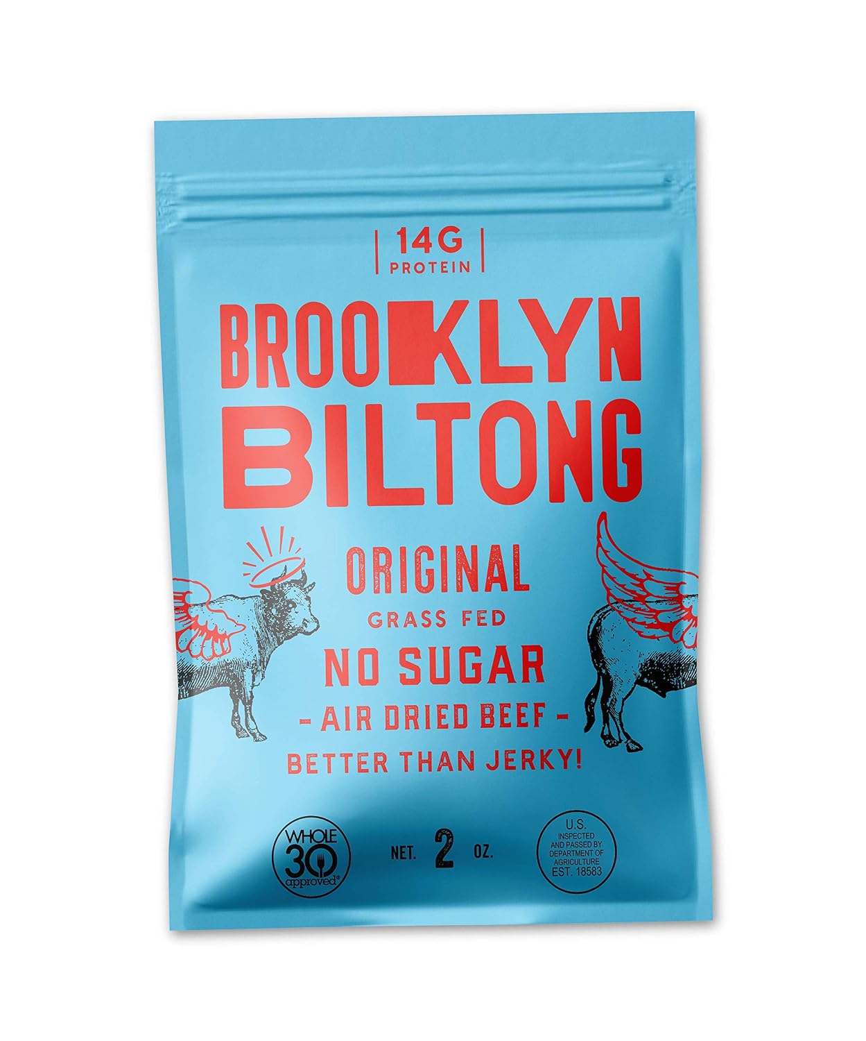 New Brooklyn Biltong - Air Dried Grass Fed Beef Snack, South African Beef Jerky - Whole30 Approved, Paleo, Keto, Gluten Free, Sugar Free, Made in USA - 2 oz Original
