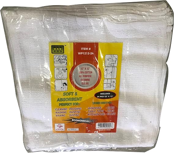 ToolUSA 24 Pc Cotton Wiping Cloth Set | 12" x 12" (30.5 cm x 30.5 cm) | 100% White Terry Cloth | Durable & Absorbent | Versatile for Home & Workshop