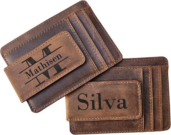 Personalized Money Clip Wallet for Men Engraved Slim Front Pocket Wallet | Magnetic Front Pocket Card Case, ID Window, Gift for Husband, Boyfriend, Grandson, Groomsmen, Wedding, Anniversary, Papa