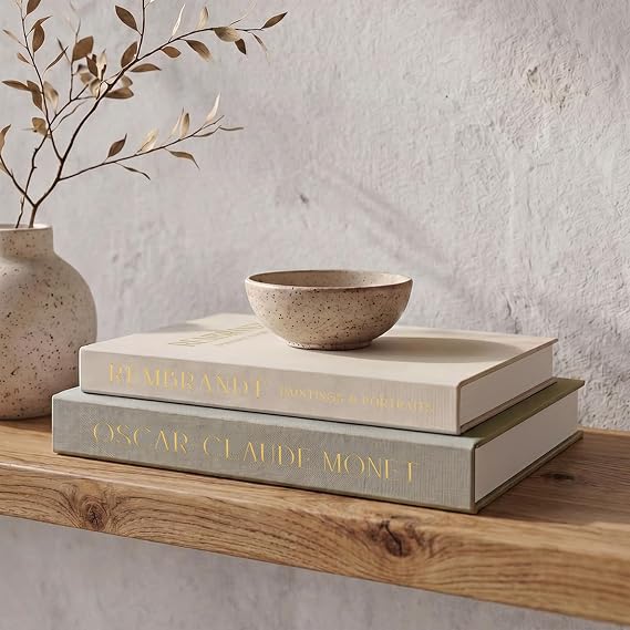 Beautiful Decorative Books - Set of 2 Linen Boxes Enhance Your Coffee Table, Bookshelf or Mantle Decor - Aesthetic Fake/Faux Books for Modern Home Decoration, Photo Storage and as a Keepsake Box