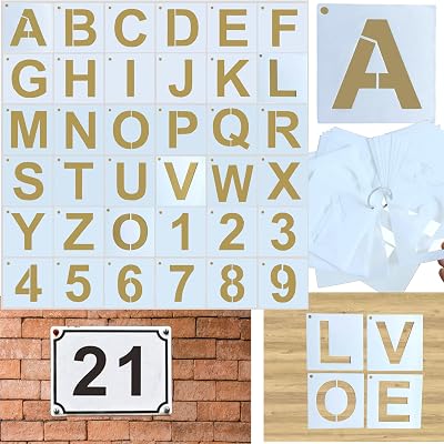 RONDURE 3 Inch Letter Stencils for Painting Reusable Alphabet & Number Stencils for DIY Crafts, Mailbox Numbers & Signs 0-9 A-Z 36 PC