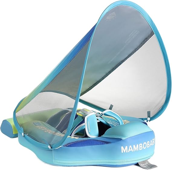 Mambobaby Float Add Tail Baby/Infant Swim Float with Canopy, Non-Inflatable Solid Upgrade Soft Waterproof Skin-Friendly Leather Material (Standard Edition Gradient)