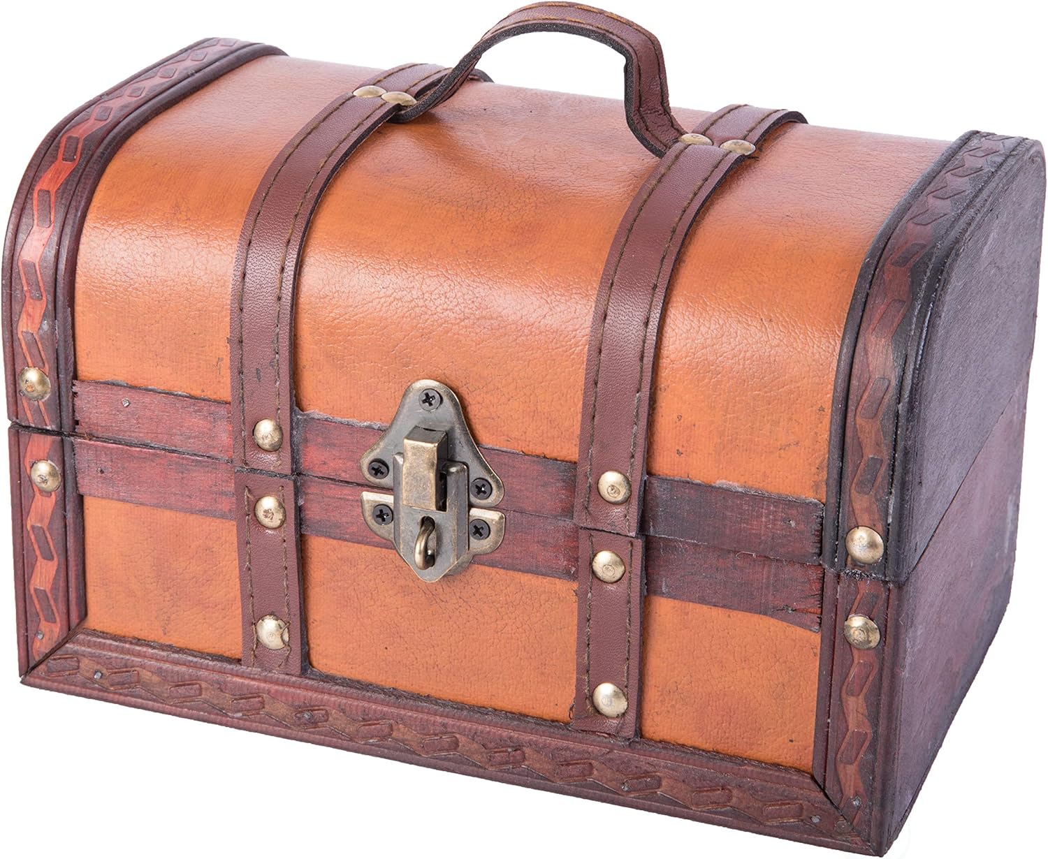 Vintiquewise(TM Decorative Wood Leather Treasure Box (Small Trunk Only)