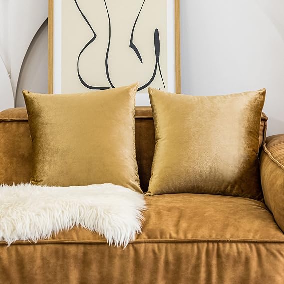 Home Brilliant Velvet Euro Shams Large Throw Pillows for Bed Decorative Pillow Cases for Bedroom Floor Couch, Set of 2, 26 x 26 Inch(66cm), Gold